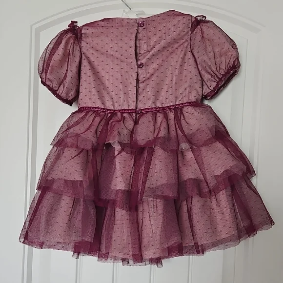 Sale 🎉🥳 4/$25 or $10 Janie & Jack Burgandy Tulle Dress Size 3T. - Picture 2 of 5